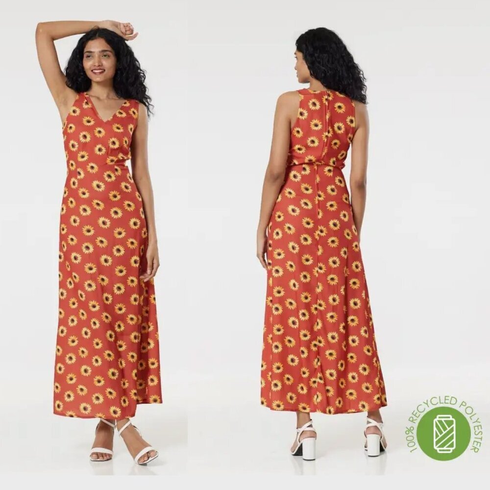 NWT Timeless London Glini Maxi Dress Orange Sunflowers 6, 12 Summer